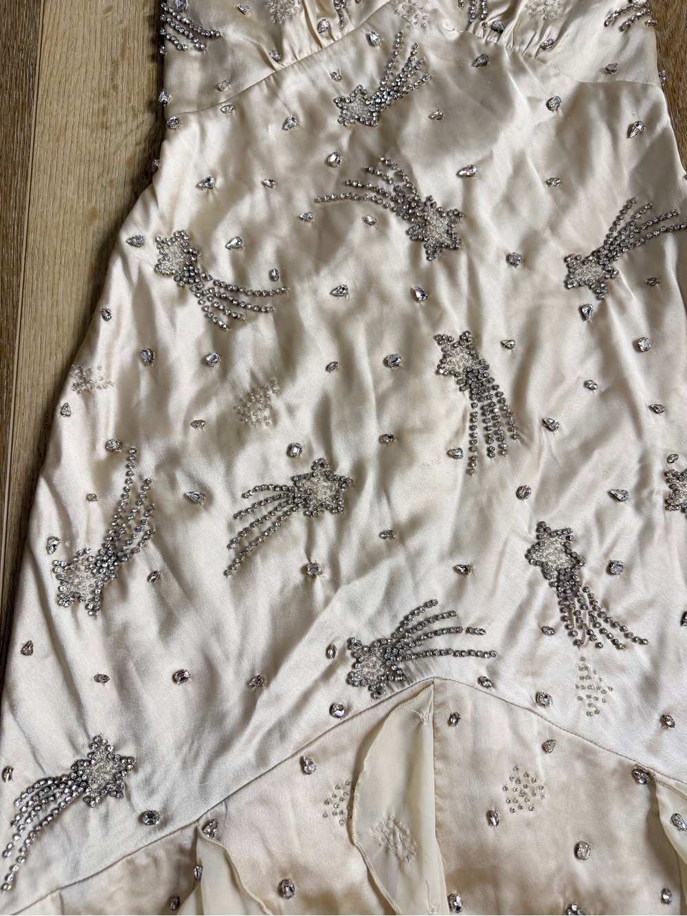For Love & Lemons Elea Shooting Star Cream Beaded Ruffle Maxi Dress Size Small - Picture 11 of 14